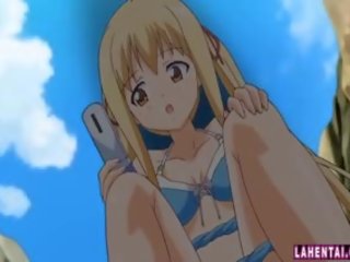 Blonde Hentai mistress Sucks And Gets Fucked On The Beach