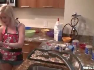 GF bake cookies and ride manhood in kitchen