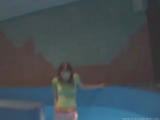 Thin girl mastrubating in pool