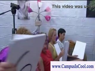 Exhibitionistic students munching pussy